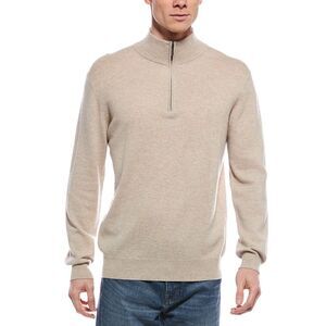 Forte Mens  Cashmere Mock Neck Cashmere 1/4-Zip Sweater, Brown